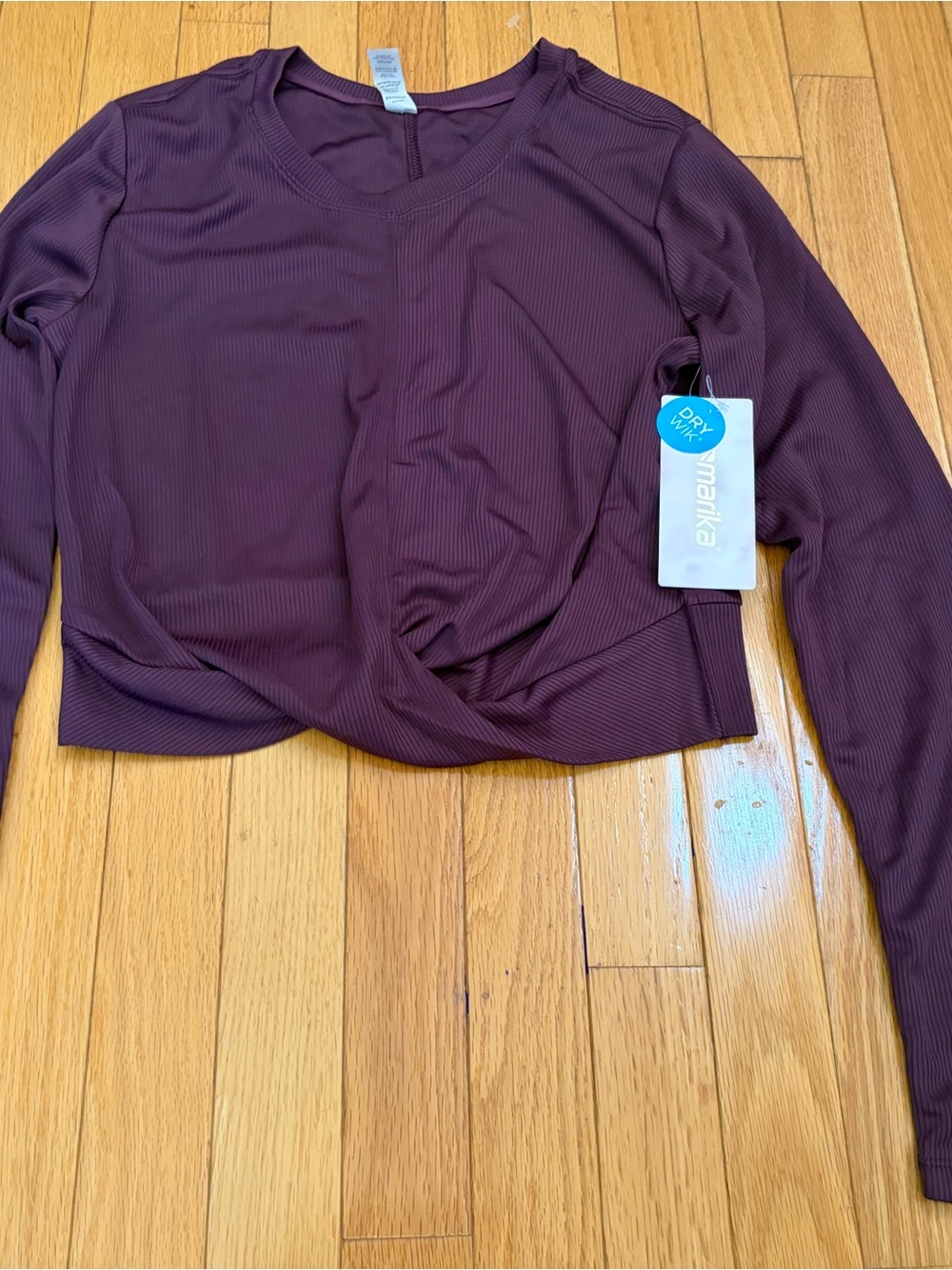 Marika Twist-Front Long Sleeve Crop Top in Plum